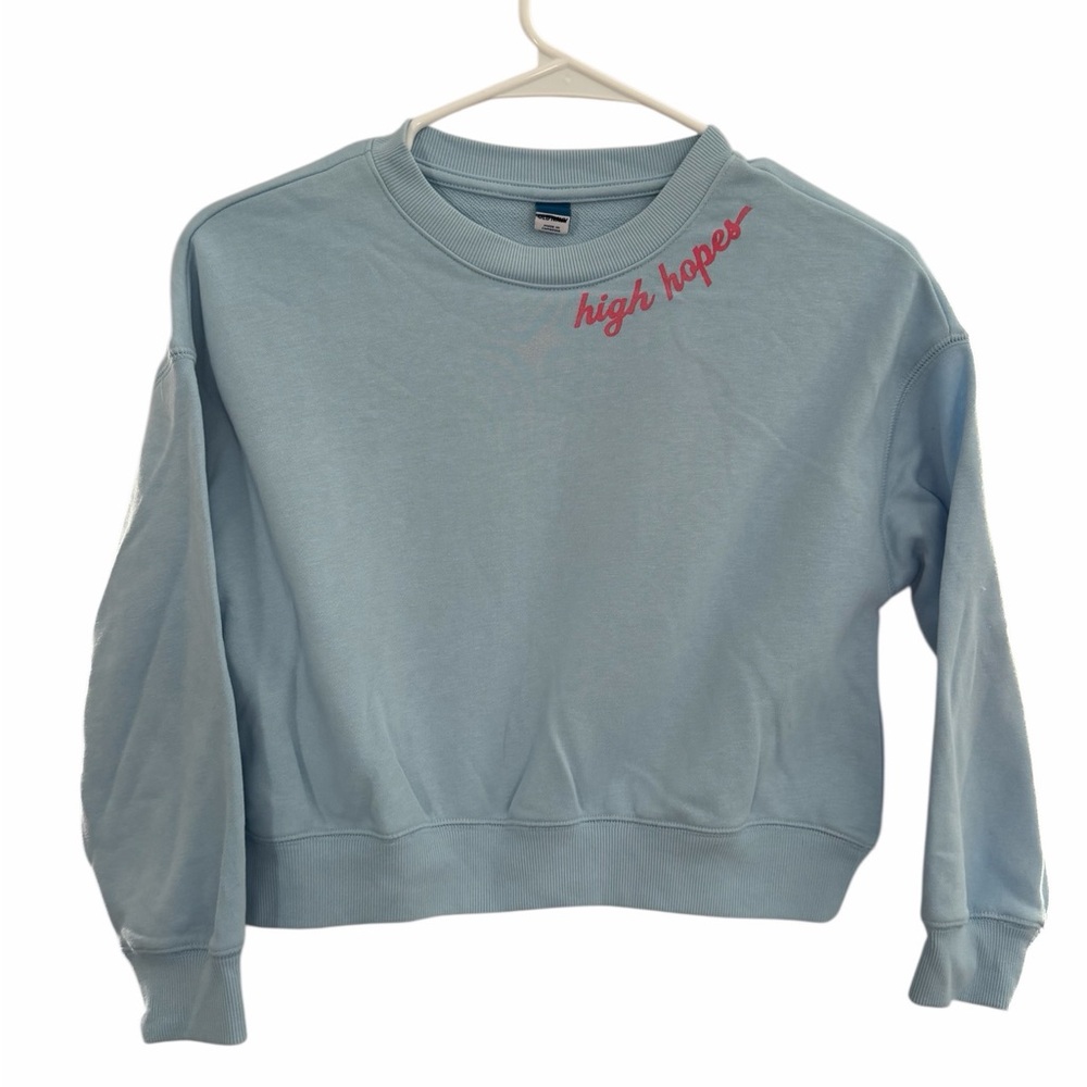 Old Navy Girls Lt Blue Crew Neck Sweatshirt Medium (8) NWOT PTP 18.5” Length 17”